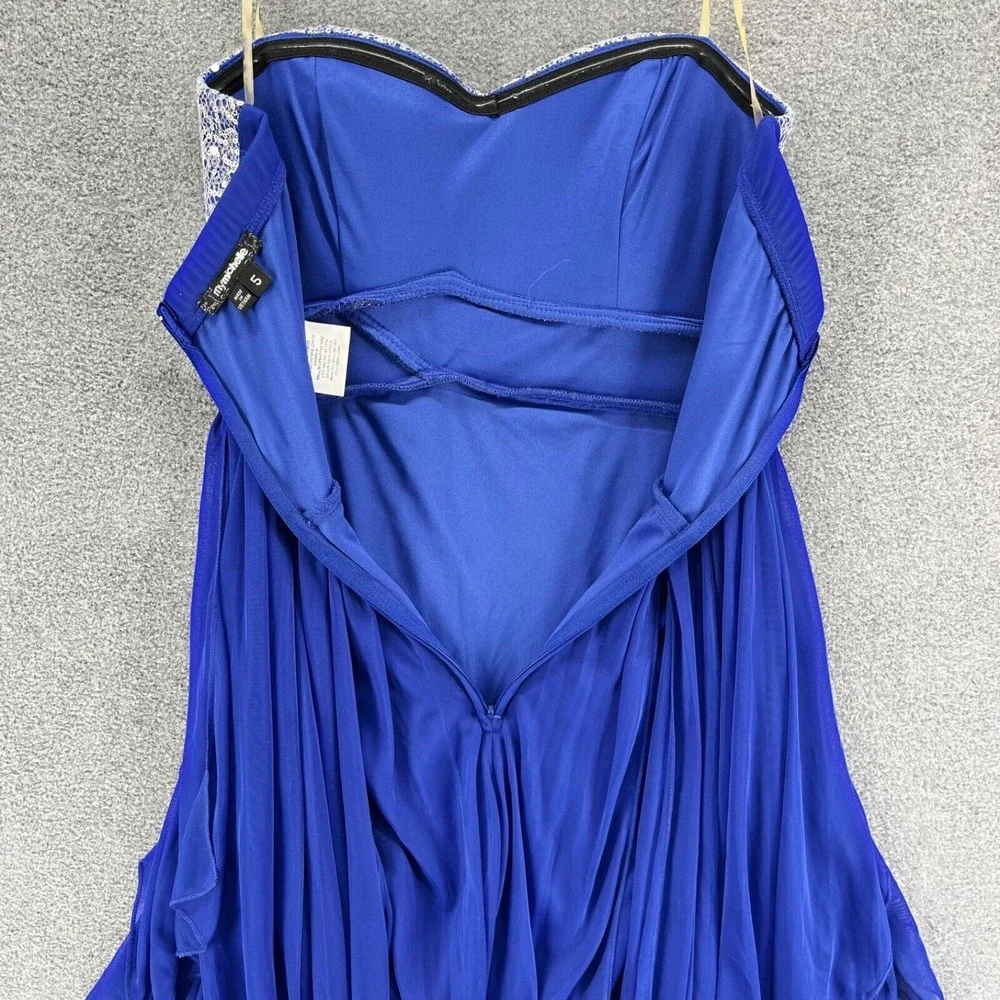 MyMichelle Womens Dress size 5 Strapless silver Sequin Flared High‎ & Low Blue